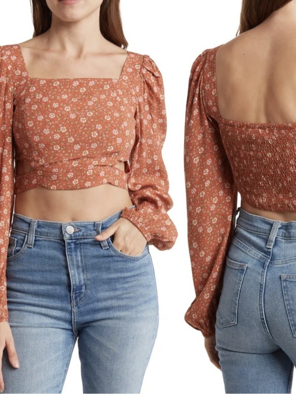 Elodie Waist Cutout Crop Top Floral Boho Size Small